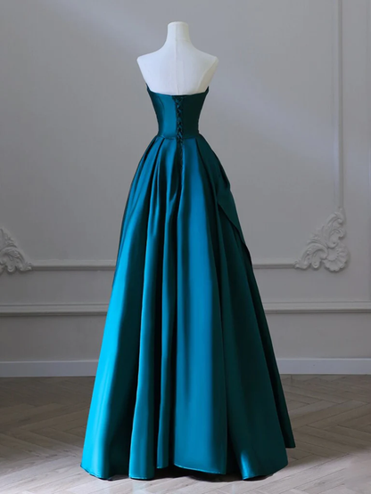 A-Line Satin Dark Green Long Prom Dress B152