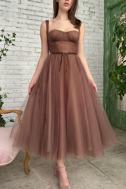 Lyra | Simple A-line Tea Length Tulle Short Prom Dress Homecoming Dress