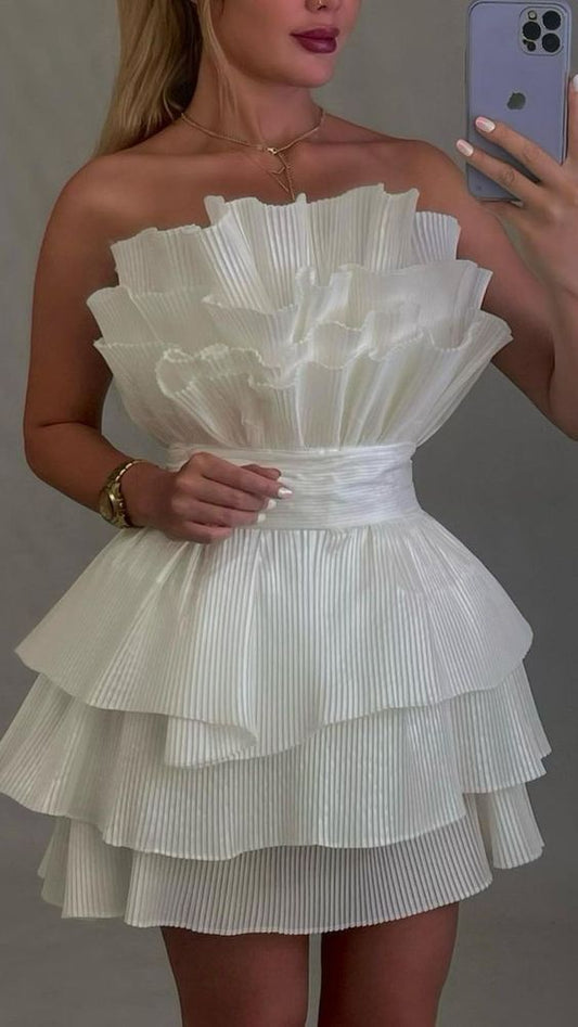 Strapless White Pleated Homecoming Dresses Mini Prom Gown, LTP3122