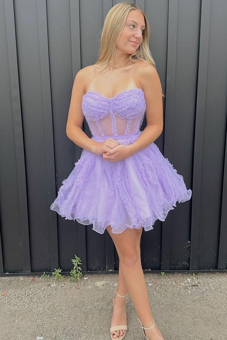 Sweetheart Lilac Tulle Homecoming Dress, A-Line Mini Party Gown, LTP2917