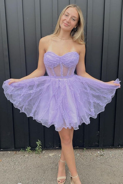 Sweetheart Lilac Tulle Homecoming Dress, A-Line Mini Party Gown, LTP2917