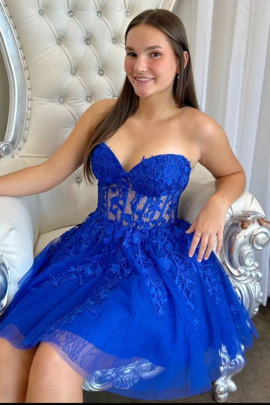 Sweetheart Royal Blue Homecoming Dress Mini Party Gown, LTP2912