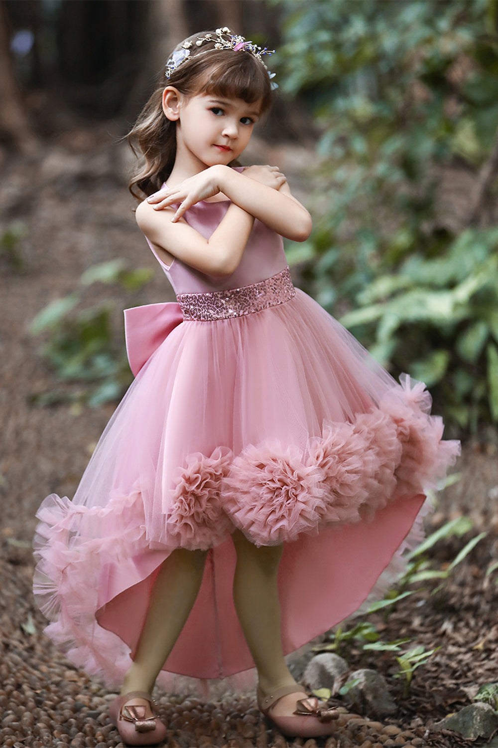 Blush High Low Flower Girl Dress with Flowers