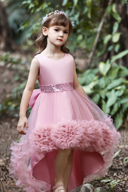 Blush High Low Flower Girl Dress with Flowers