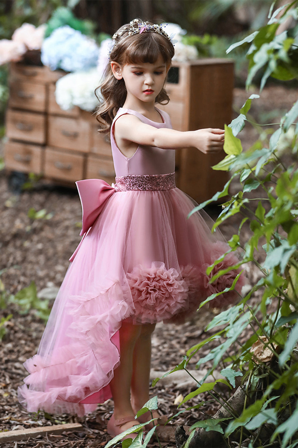 Blush High Low Flower Girl Dress with Flowers