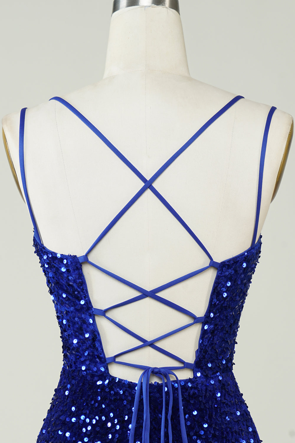 Sheath Royal Blue Sequins Short Homecoming Dress with Criss Cross Back