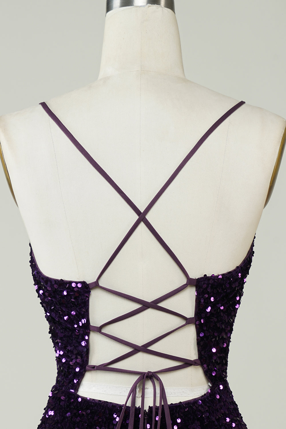 Sparkly Purple Sequins Backless Tight Short Homecoming Dress with Slit