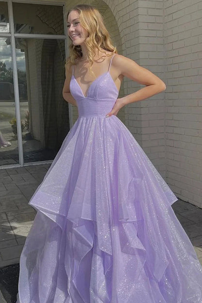 Lupe |A Line Spaghetti Straps Long Prom Dress with Ruffles