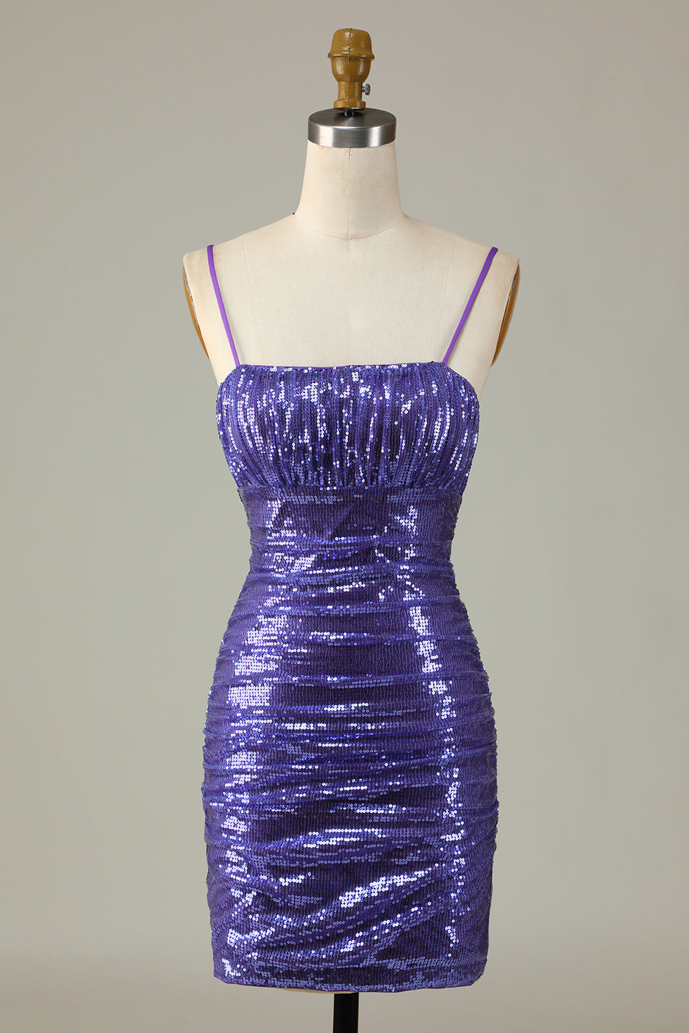 Sparkly Purple Sequins Spaghetti Straps Tight Short Homecoming Dress