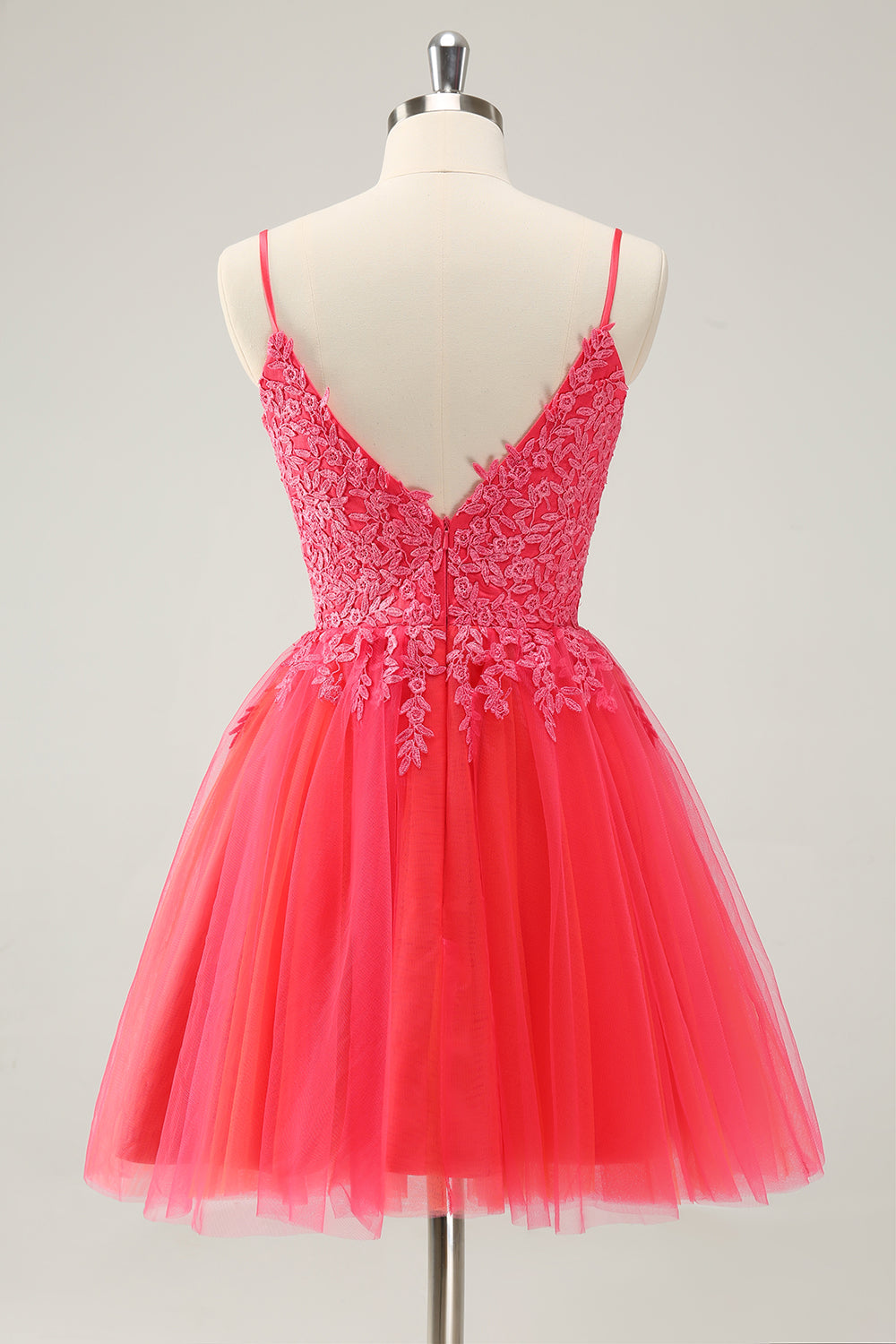 Cute Hot Pink A Line Spaghetti Straps Short Homecoming Dress with Appliques