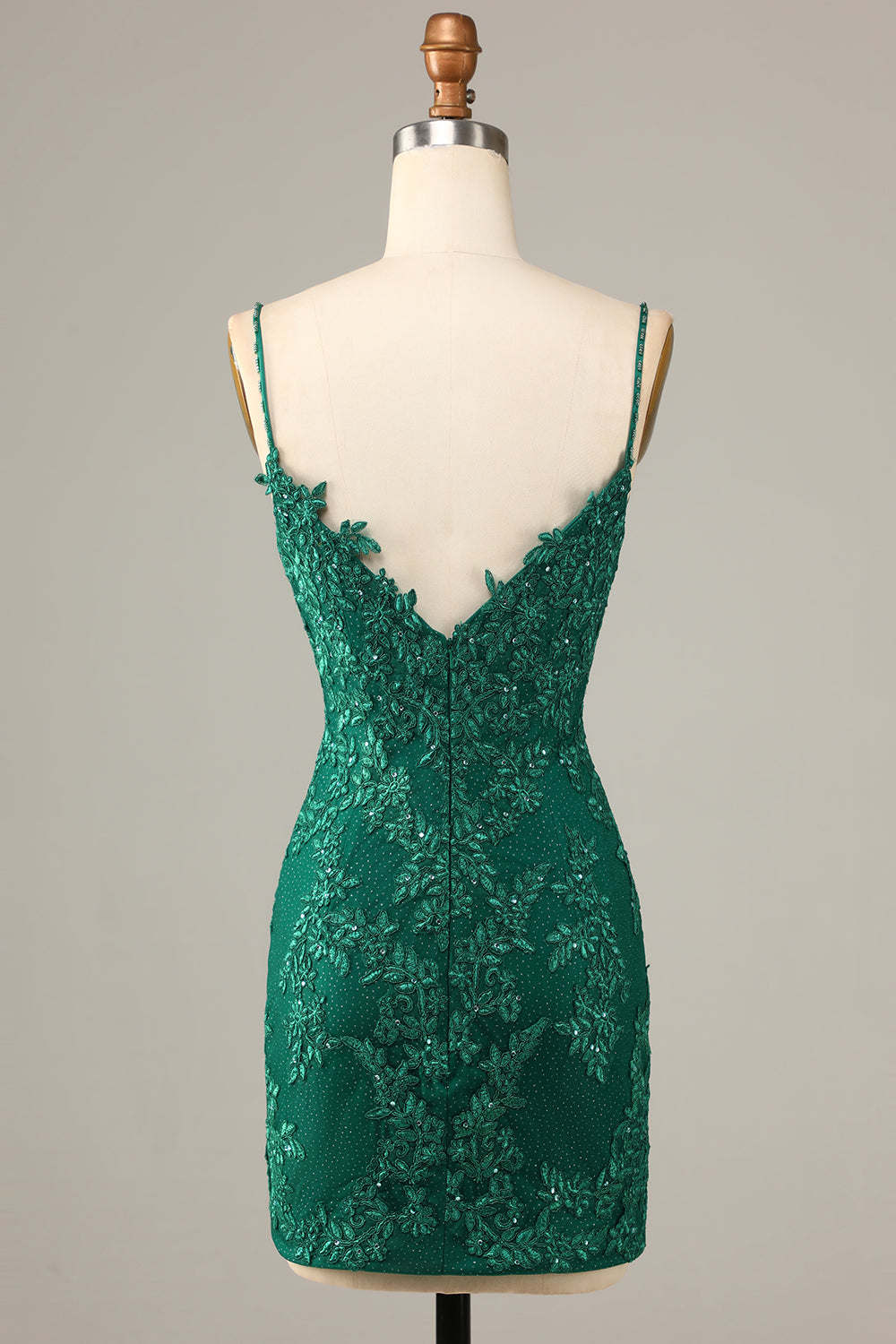 Sheath Spaghetti Straps Dark Green Short Homecoming Dress with Appliques