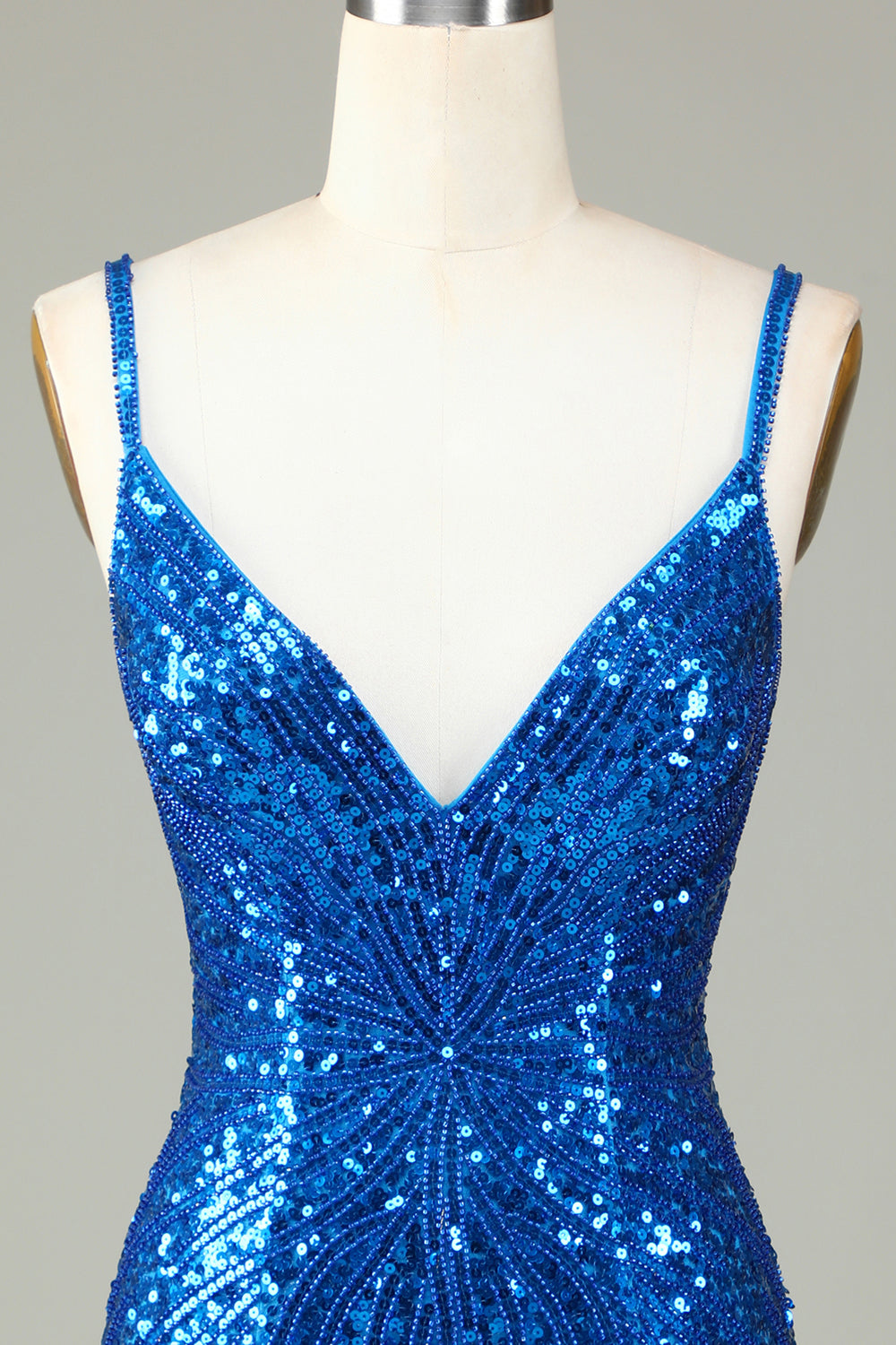 Sparkly Bodycon Spaghetti Straps Blue Sequins Short Homecoming Dress with Tassel