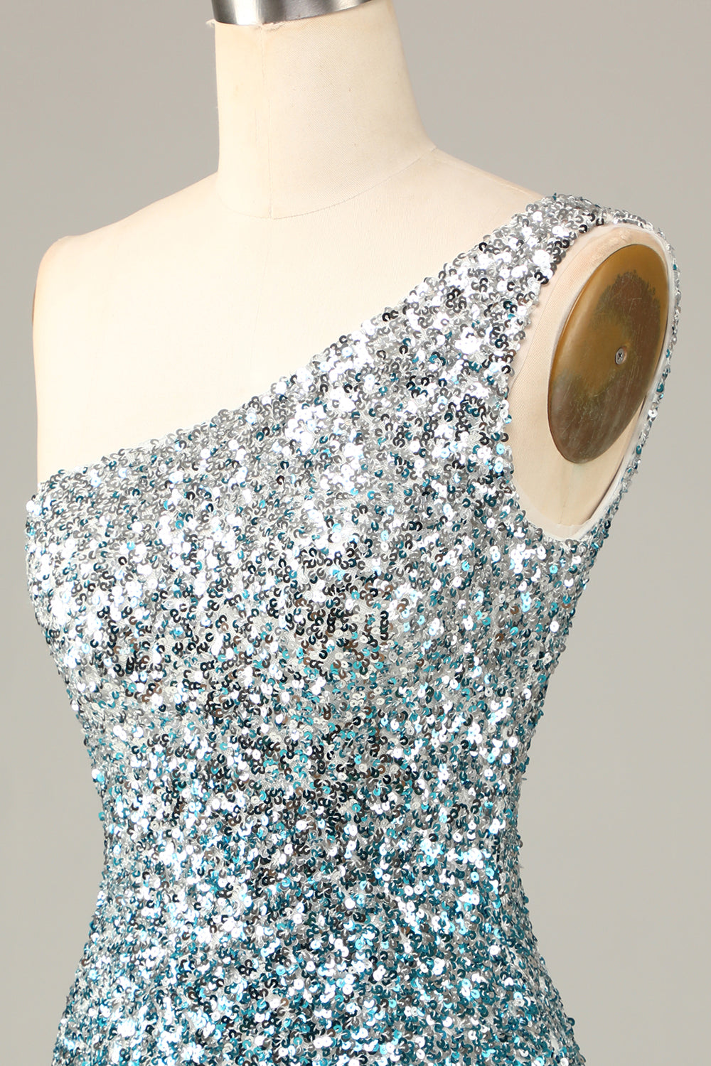 Sparkly Bodycon One Shoulder Blue Sequins Short Homecoming Dress with Tassel