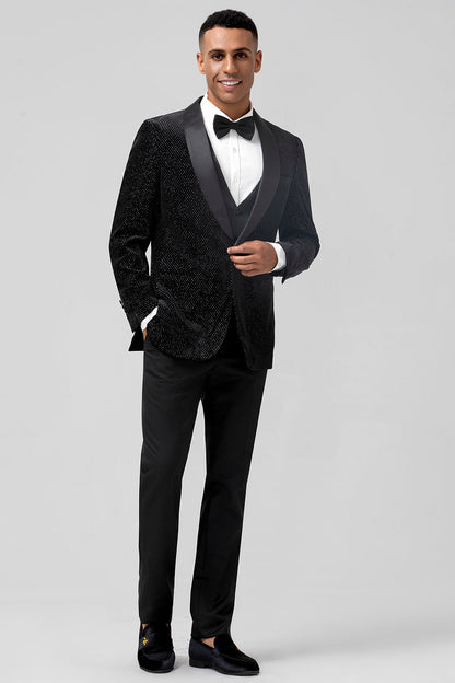 Black 3 Piece Shawl Lapel One Button Men's Wedding Suits