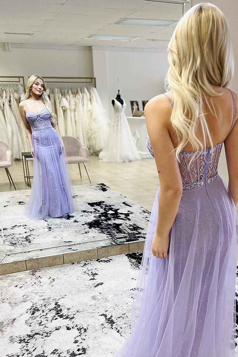 Karsyn | Mermaid Spaghetti Straps Purple Corset Prom Dress with Slit