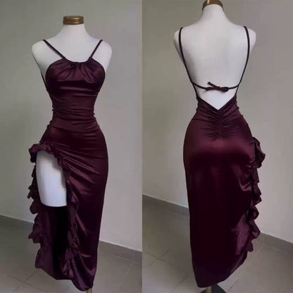 Vintage High Low Halter Burgundy Birthday Outfits Homecoming Dress C921