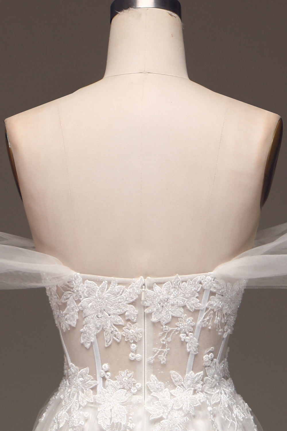 White Off the Shoulder A Line Corset Wedding Dress with Appliques