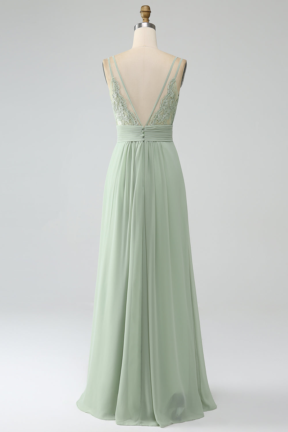 Dusty Sage A-Line Spaghetti Straps Pleated Chiffon Long Bridesmaid Dress