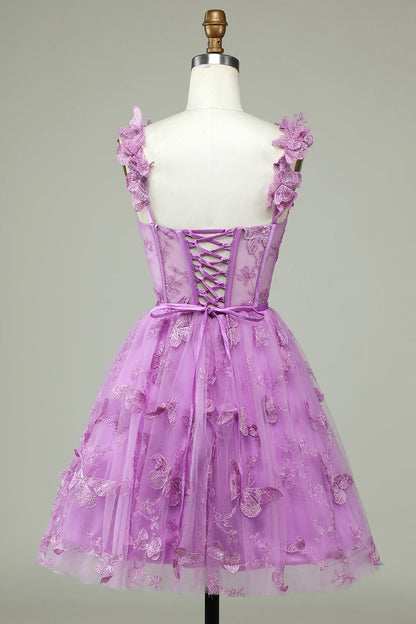 Cute A Line Sweetheart Purple Corset Homecoming Dress with Appliques