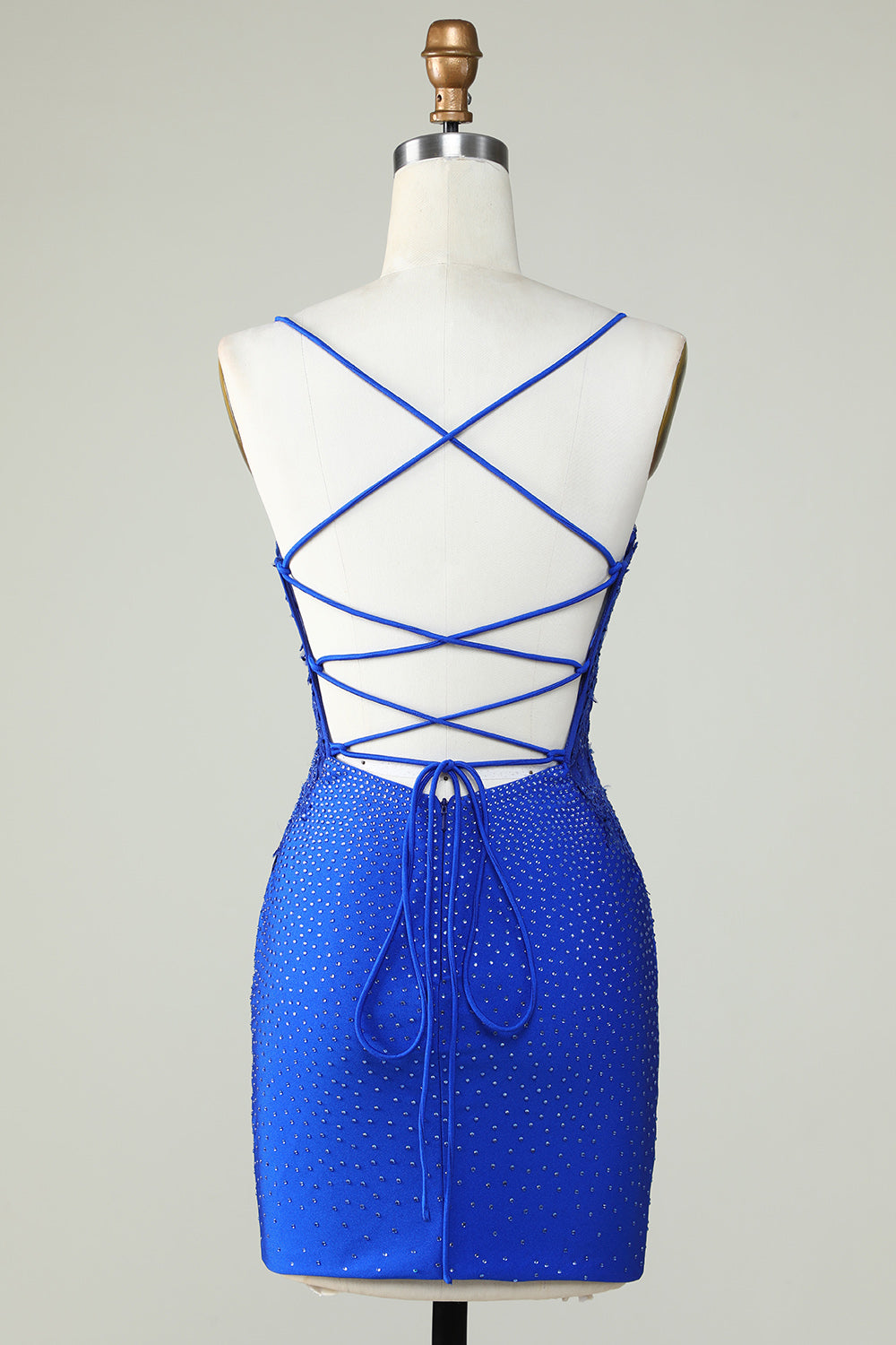 Sheath Spaghetti Straps Royal Blue Short Homecoming Dress with Beading