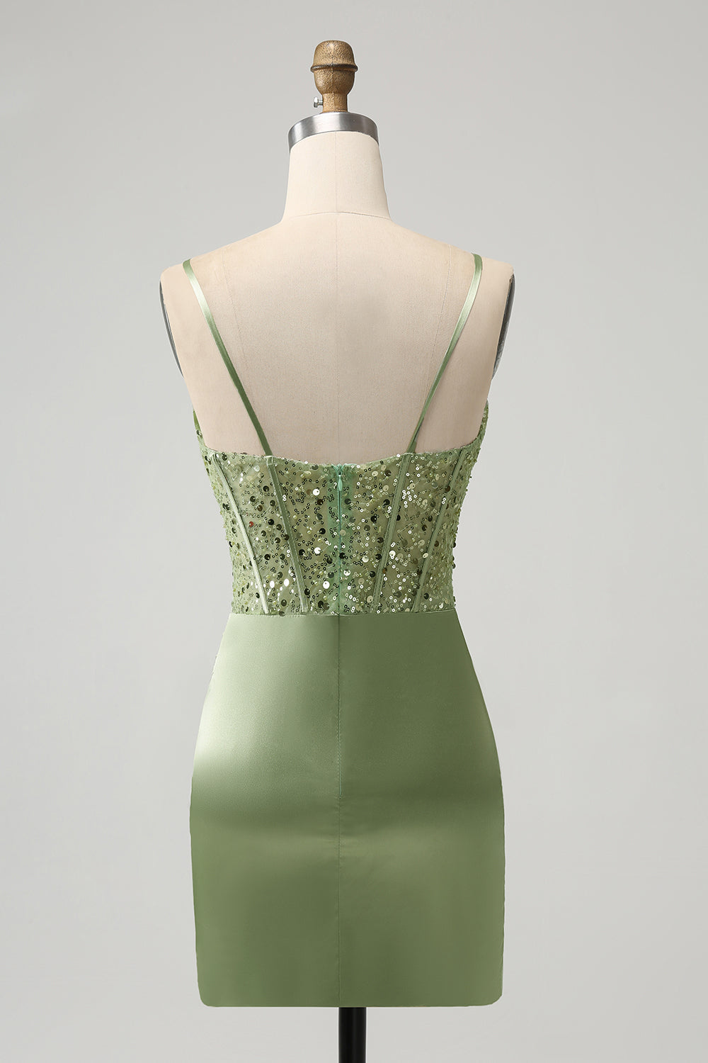 Glitter Sage Green Bodycon Sequin Corset Short Homecoming Dress with Slit