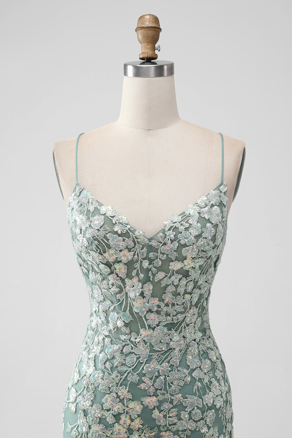 Grey Green Bodycon Lace-up Back Short Homecoming Dress with Sequin Appliqued