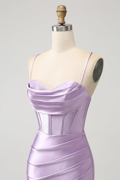 Lilac Bodycon Spaghetti Straps Corset Satin Short Homecoming Dress