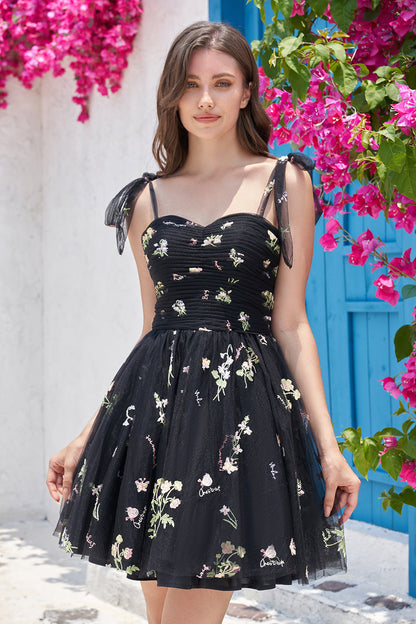 Cute A Line Black Short Homecoming Dress With Embroidery