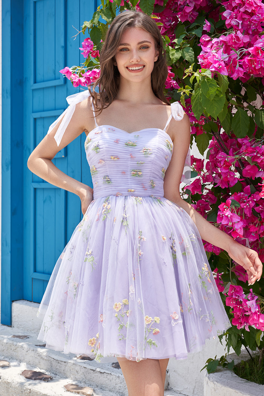 Cute A Line Lavender Short Homecoming Dress With Embroidery