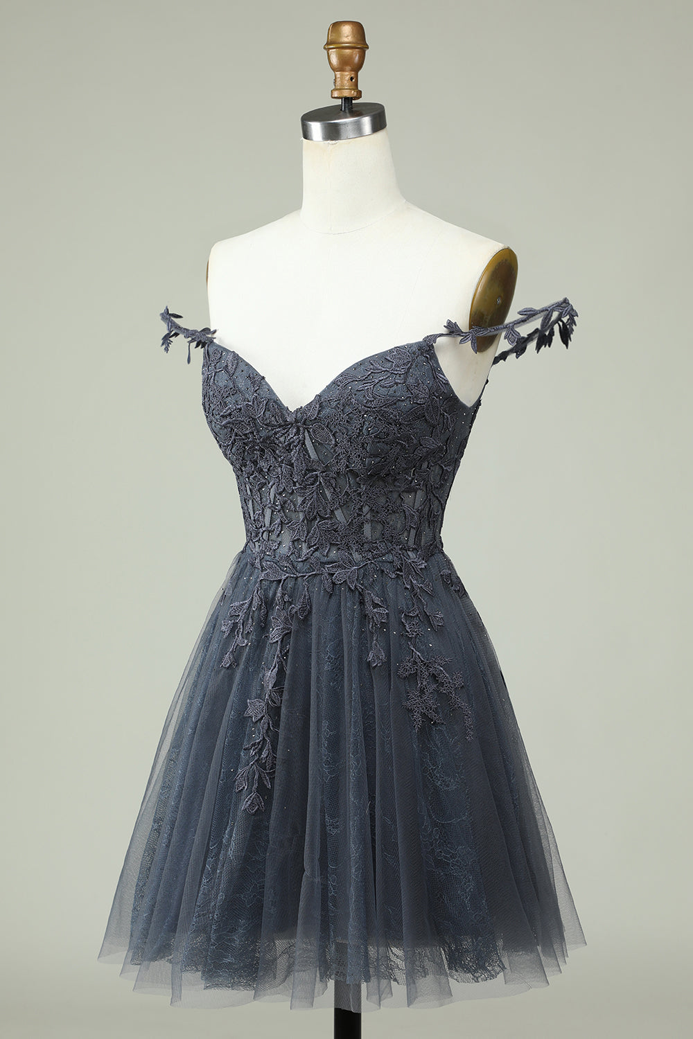 Navy Spaghetti Straps Short Homecoming Dress with Appliques