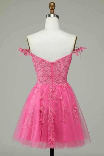 Cute A Line Spaghetti Straps Pink Short Homecoming Dress with Appliques