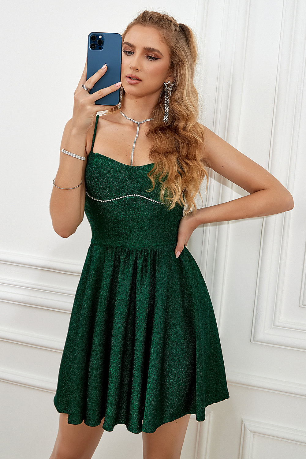 Dark Green Spaghetti Straps A-Line Homecoming Dress