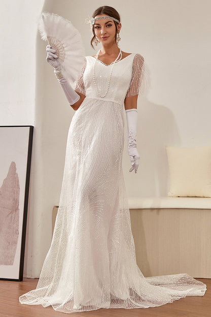 Mermaid White V-Neck Wedding Dress