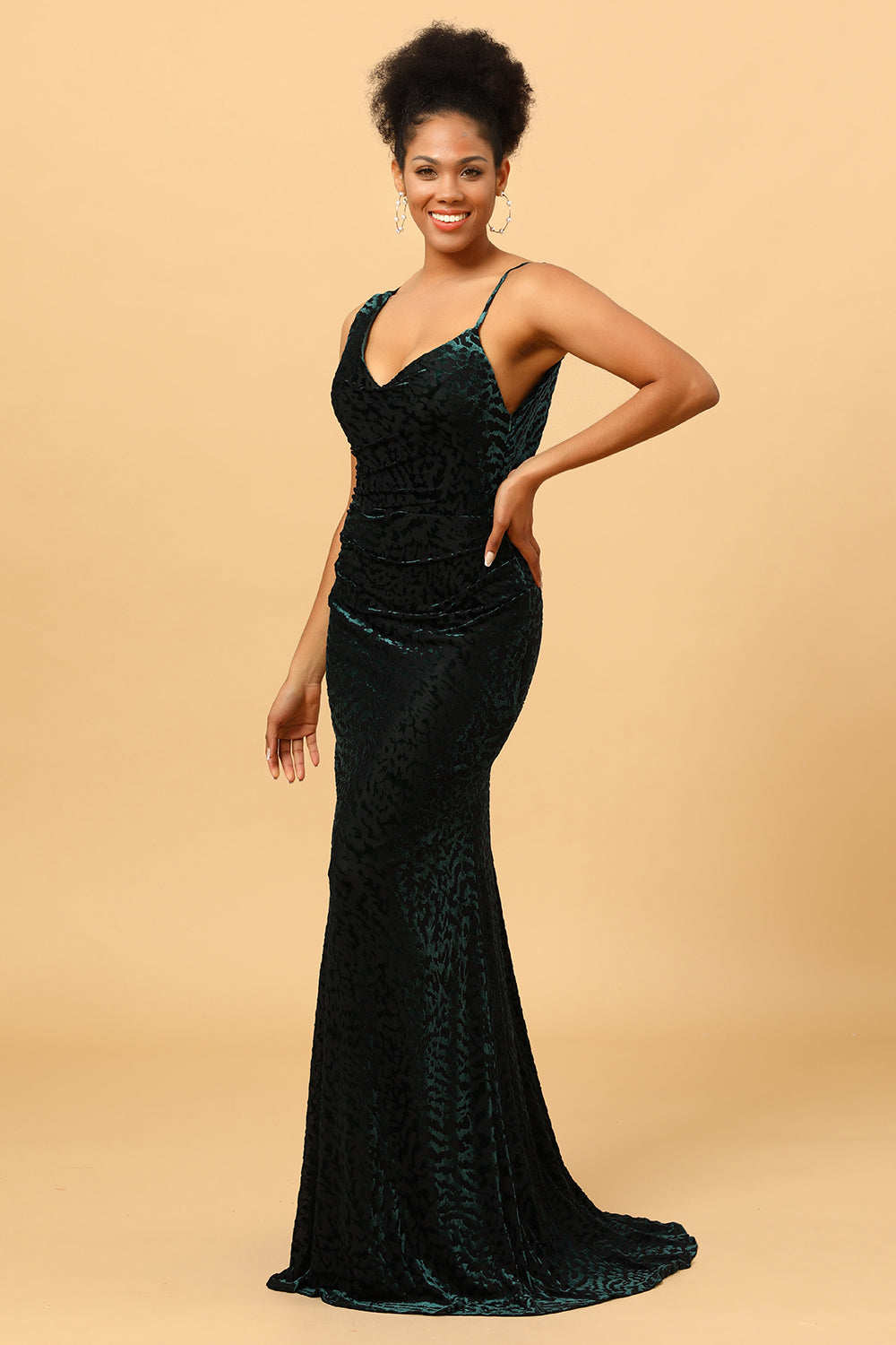 Mermaid V Neck Green Velvet Long Bridesmaid Dress