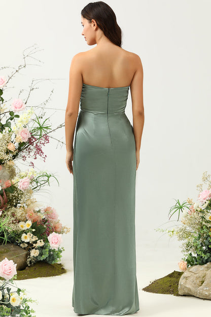 Strapless Eucalyptus Long Bridesmaid Dress with Slit