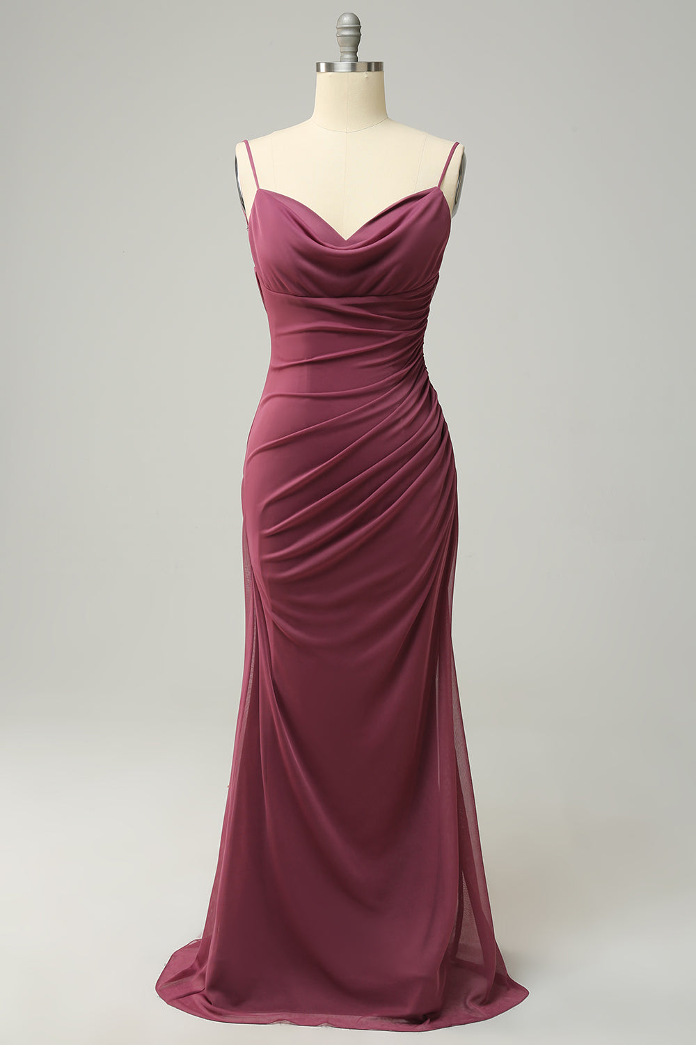 Sheath Spaghetti Straps Desert Rose Bridesmaid Dress with Open Back