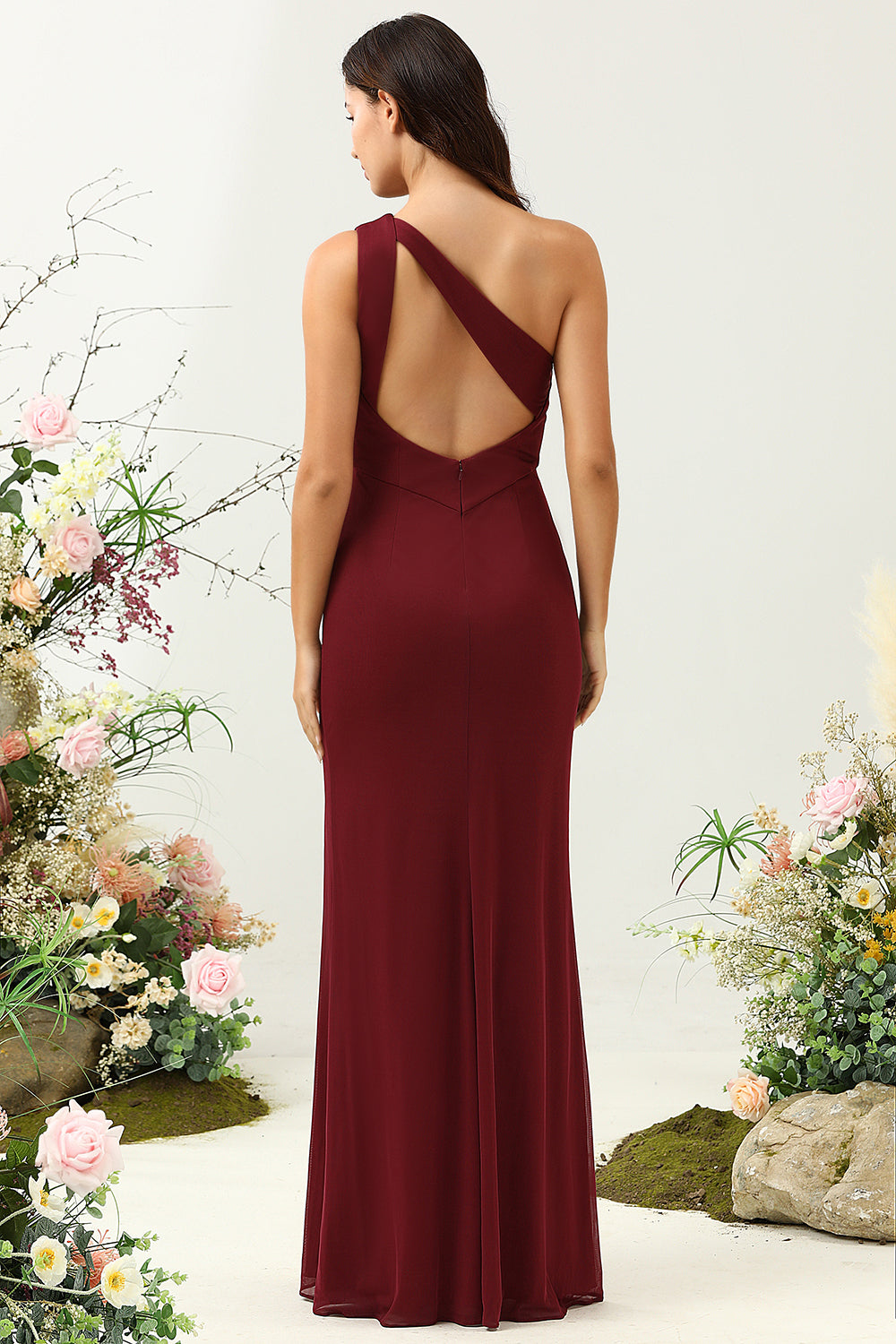 One Shoulder Desert Rose Long Bridesmaid Dress with Slit