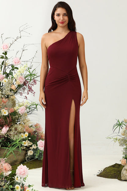 One Shoulder Desert Rose Long Bridesmaid Dress with Slit