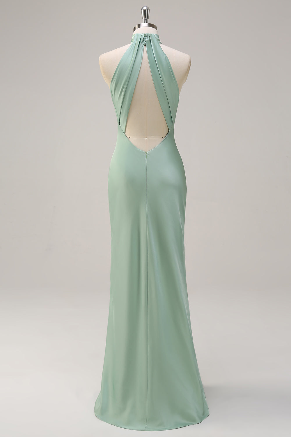 Halter Open Back Lemon Green Long Bridesmaid Dress