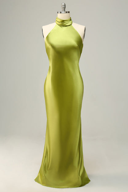 Agave Mermaid Halter Open Back Long Bridesmaid Dress