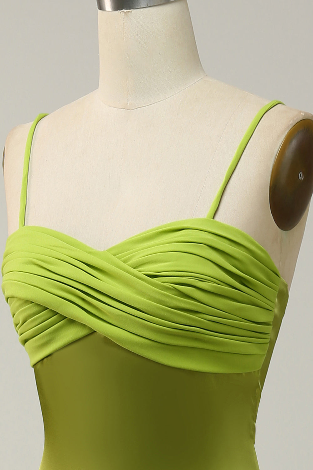 Sheath Spaghetti Straps Lemon Green Bridesmaid Dress with Silt