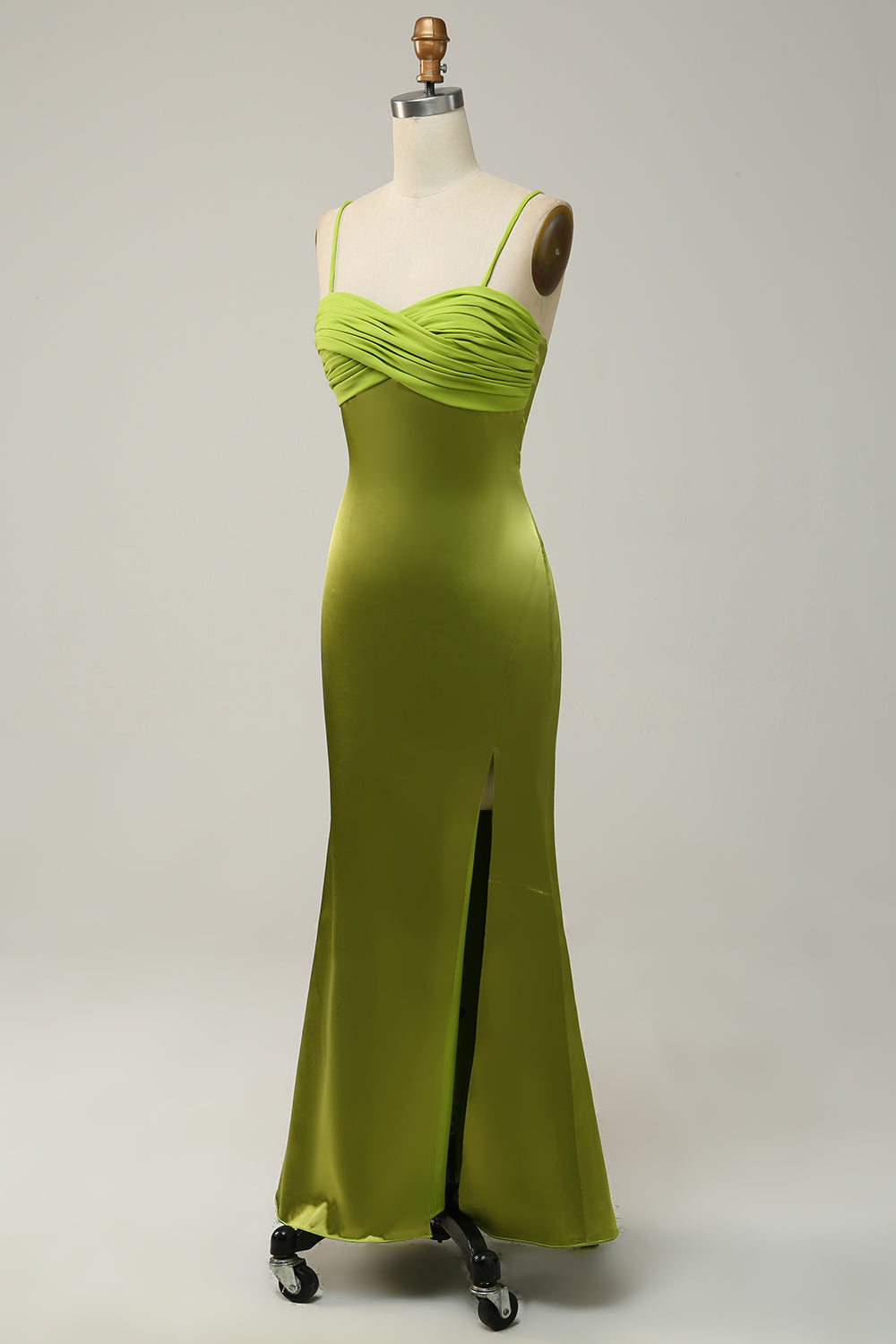 Sheath Spaghetti Straps Lemon Green Bridesmaid Dress with Silt