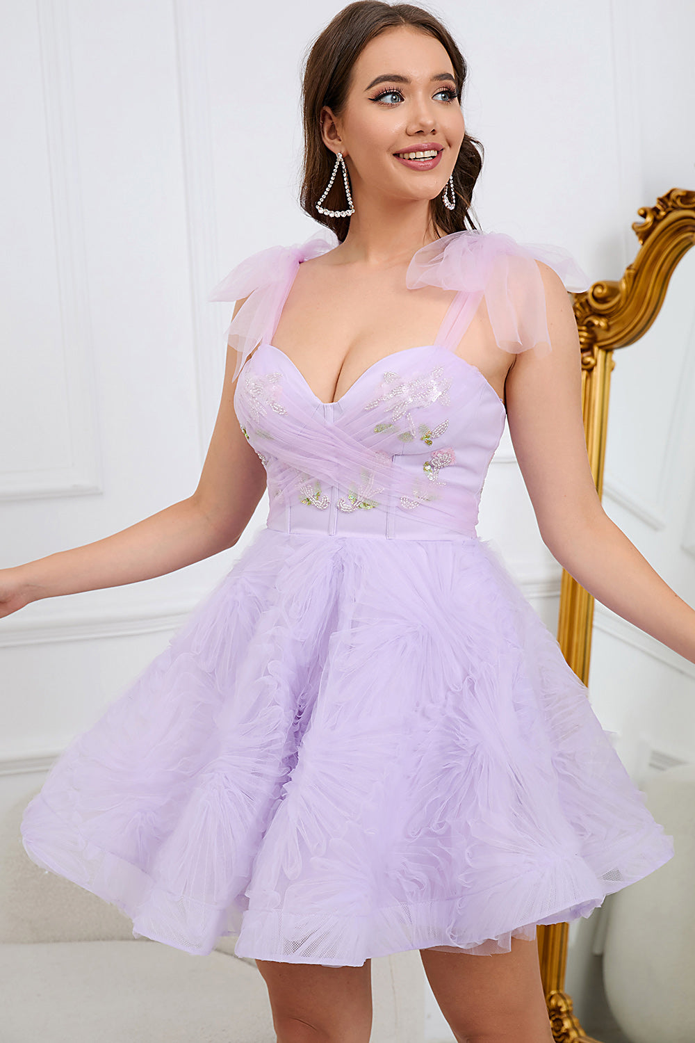 Sweetheart Light Purple A Line Cocktail Dress with Beading