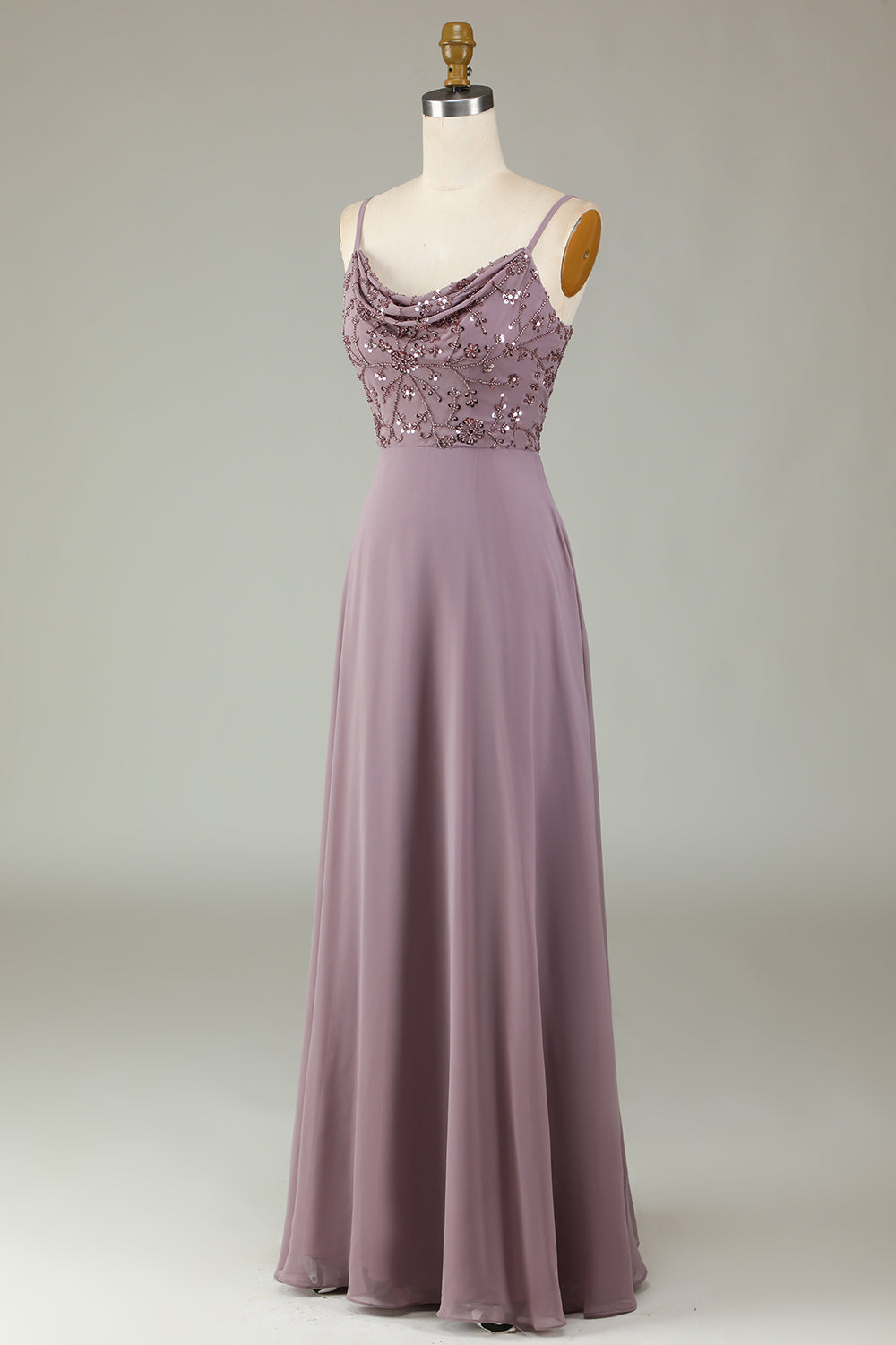 Spaghetti Straps Beaded Dusty Pink Bridesmaid Dress