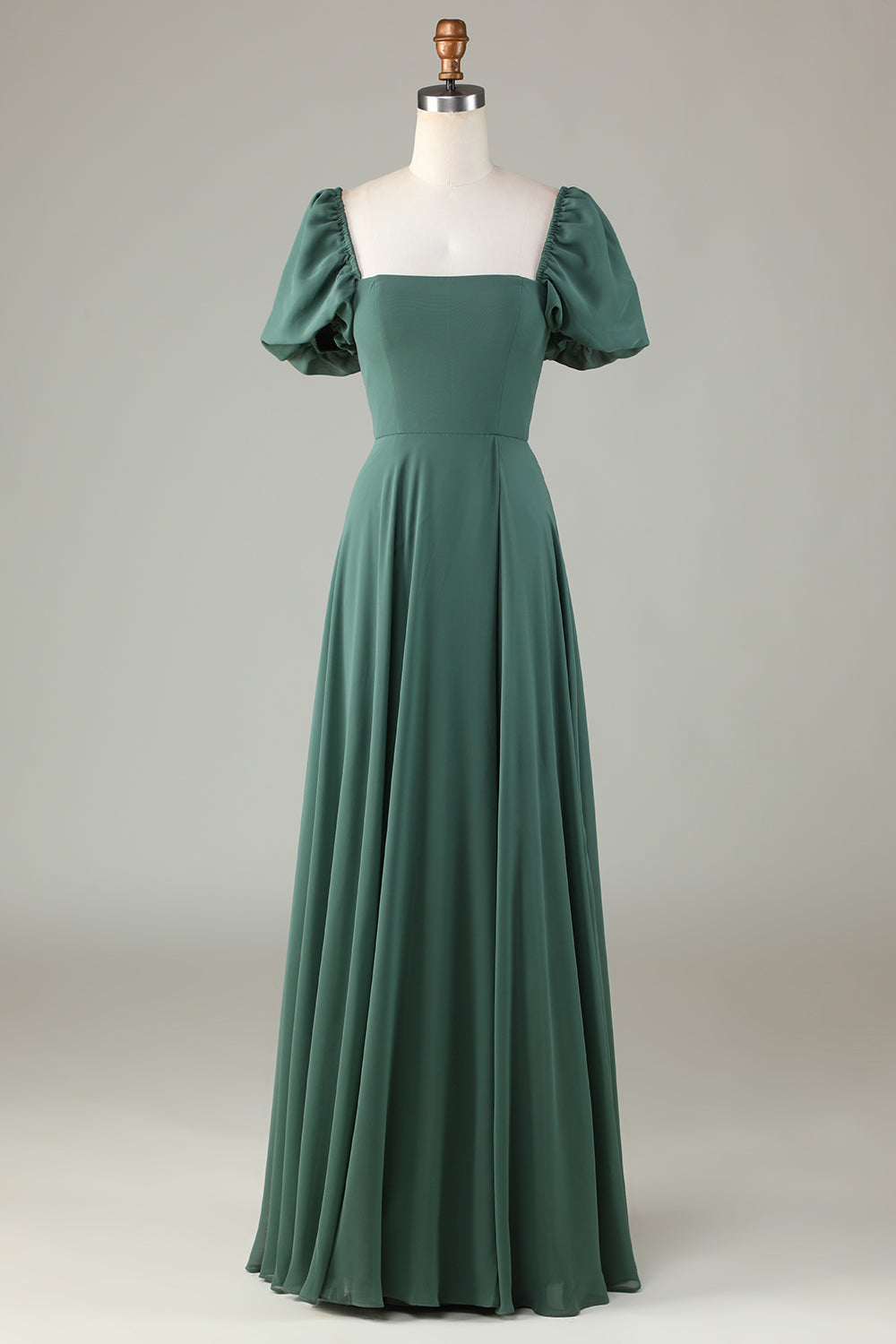 Chiffon Puff Sleeves A Line Green Bridesmaid Dress