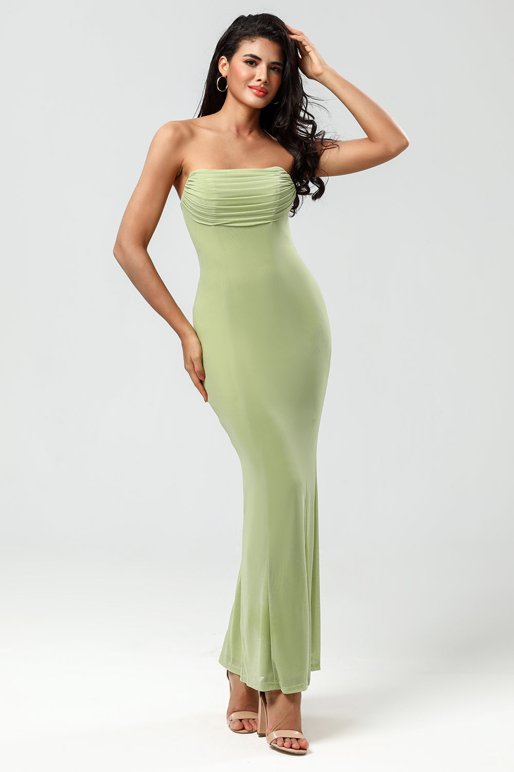 Strapless Mermaid Lemon Green Long Bridesmaid Dress