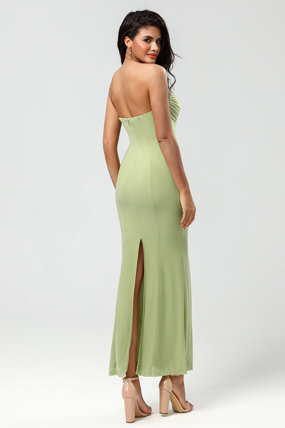 Strapless Mermaid Lemon Green Long Bridesmaid Dress