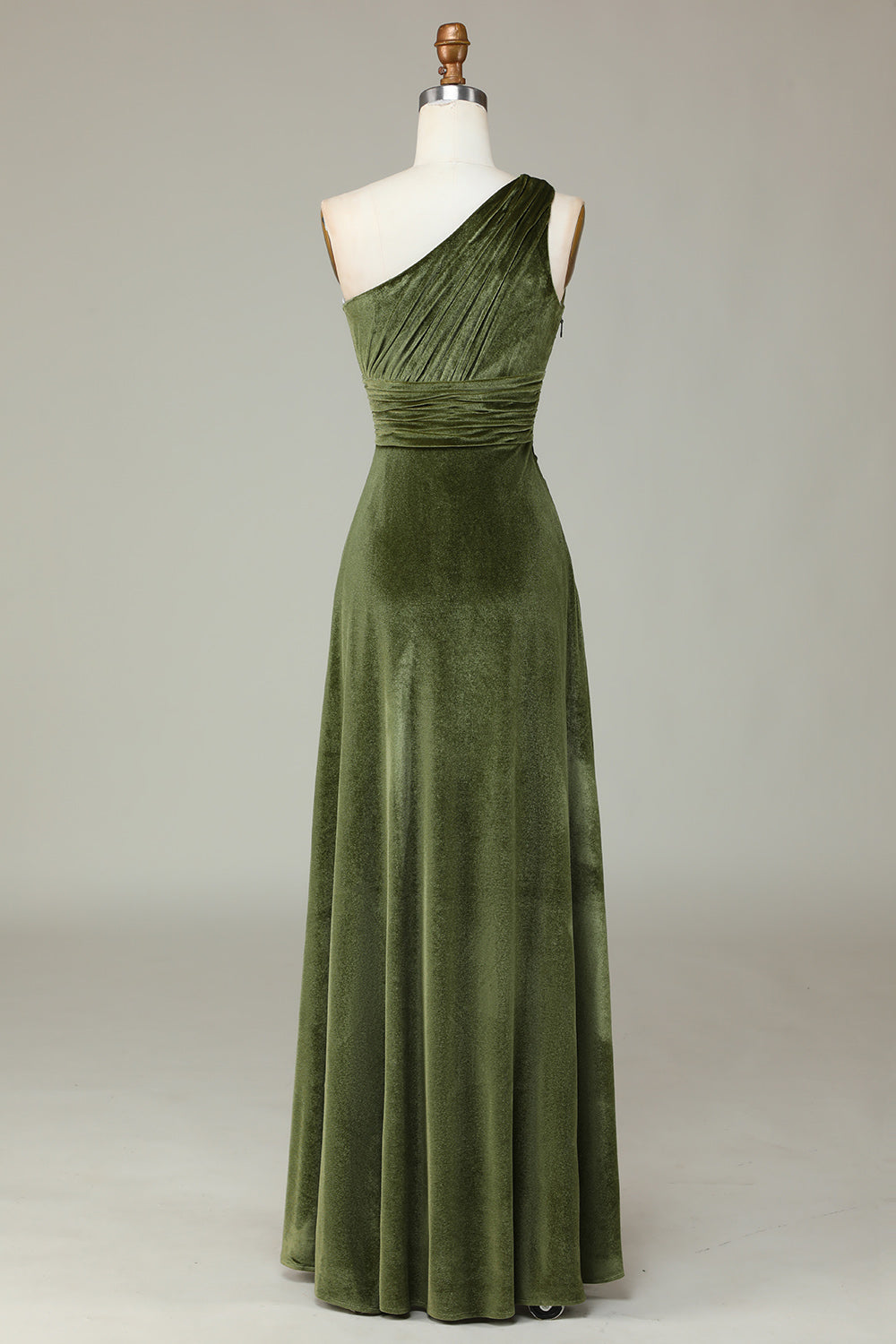 Velvet One Shoulder Olive Bridesmaid Dress