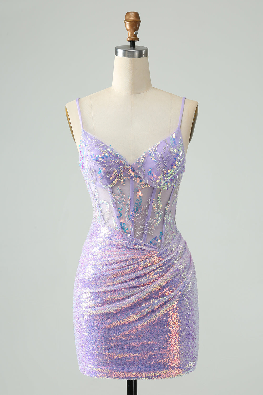 Glitter Light Blue Tight Spaghetti Straps Short Homecoming Dress with Sequins