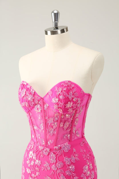 Sparkly Fuchsia Sweetheart Corset Homecoming Dress with Appliques